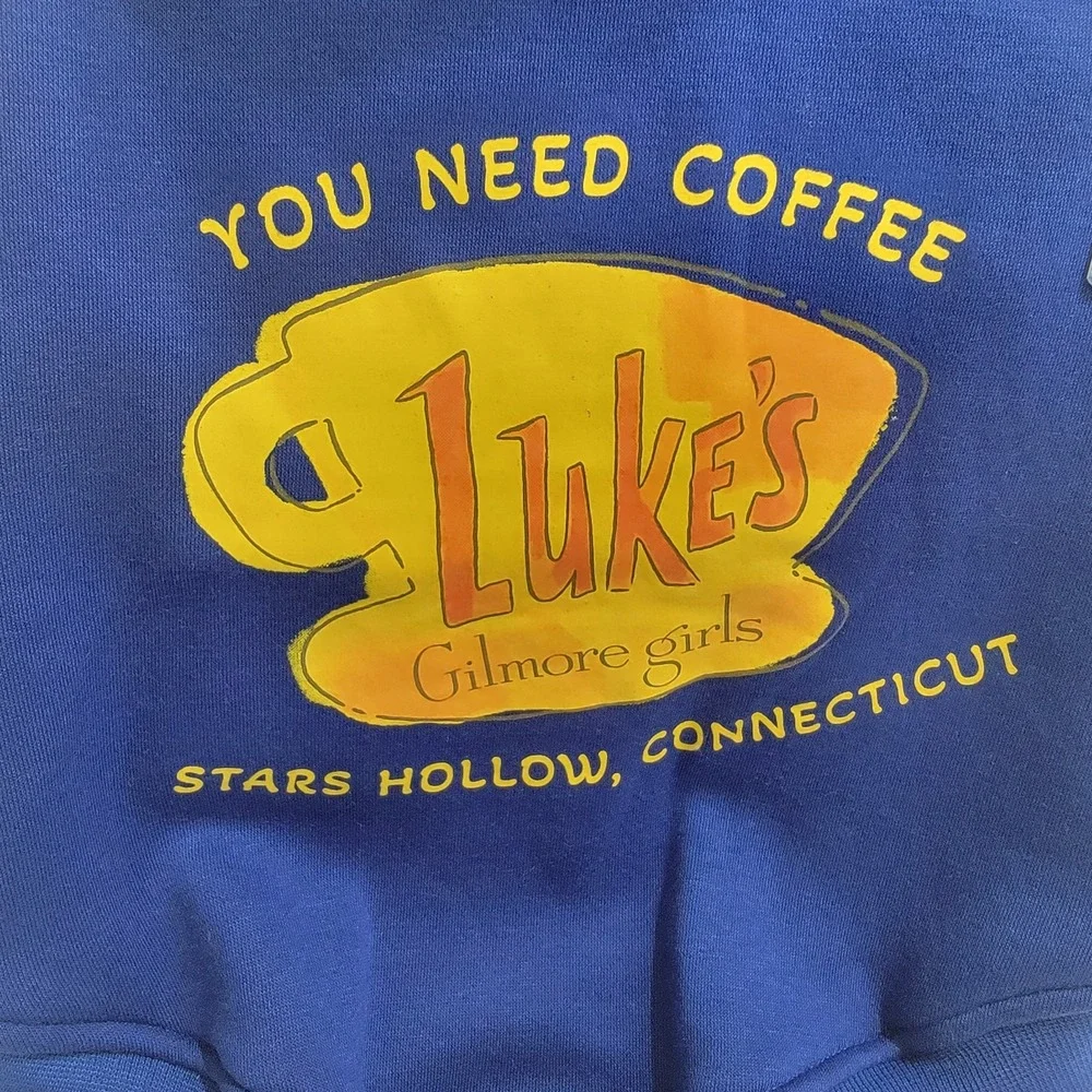 NWT Gilmore Girls Luke's Diner Dog Pet LARGE Hoodie Jacket Christmas Winter Blue